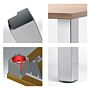 Tischbeine - Quadratisch - 60 x 60 mm - Höhe: 700+10 mm - Mattes Aluminium - 4 Stück